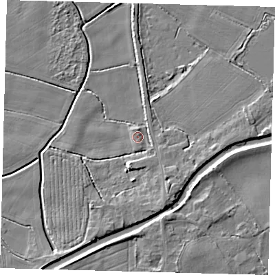 Shaded relief map of the ground around PE114EH, computed from Environment Agency LiDAR. The ground here sits at about 4 m above sea level and falls 5 m across the surrounding 800 m. Surface water reaching this point runs off ground lying to the south-east, 1.3 m higher.