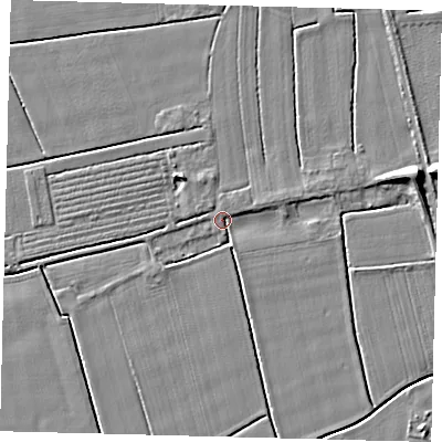 Shaded relief map of the ground around PE114EP, computed from Environment Agency LiDAR. The ground here sits at about 3 m above sea level and falls 7 m across the surrounding 800 m. Surface water reaching this point runs off ground lying to the east, 2.3 m higher.