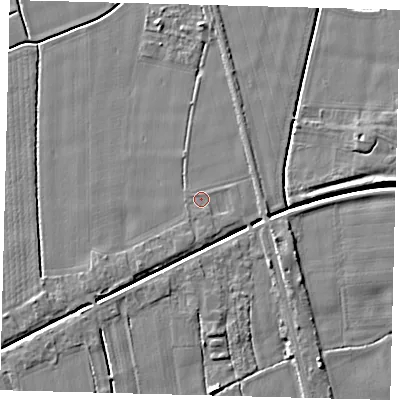 Shaded relief map of the ground around PE114ES, computed from Environment Agency LiDAR. The ground here sits at about 3 m above sea level and falls 5 m across the surrounding 800 m. Surface water reaching this point runs off ground lying to the south-south-west, 3.0 m higher.
