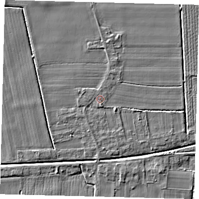 Shaded relief map of the ground around PE114EU, computed from Environment Agency LiDAR. The ground here sits at about 3 m above sea level and falls 4 m across the surrounding 800 m. Surface water reaching this point runs off ground lying to the south-south-east, 0.8 m higher.