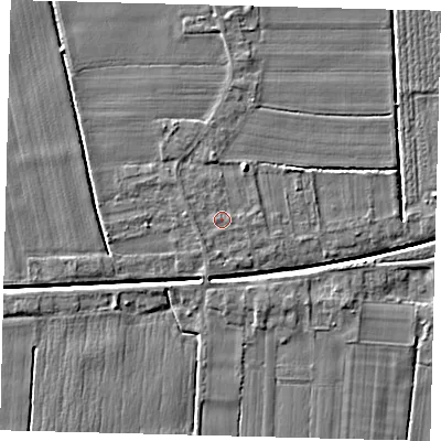 Shaded relief map of the ground around PE114EX, computed from Environment Agency LiDAR. The ground here sits at about 3 m above sea level and falls 4 m across the surrounding 800 m. Surface water reaching this point runs off ground lying to the west-south-west, 0.8 m higher.