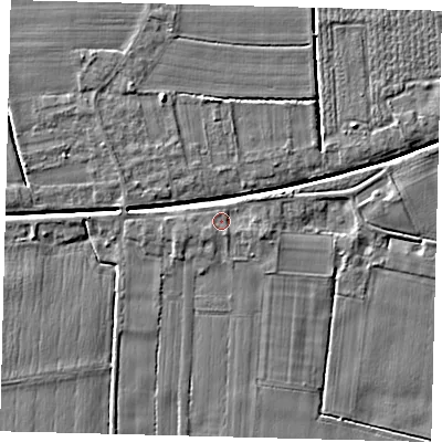 Shaded relief map of the ground around PE114EZ, computed from Environment Agency LiDAR. The ground here sits at about 3 m above sea level and falls 4 m across the surrounding 800 m. Surface water reaching this point runs off ground lying to the east, 1.2 m higher.
