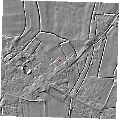 Shaded relief map of the ground around PE114FD, computed from Environment Agency LiDAR. The ground here sits at about 3 m above sea level and falls 4 m across the surrounding 800 m. Surface water reaching this point runs off ground lying to the south, 1.1 m higher.