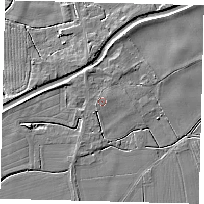 Shaded relief map of the ground around PE114GJ, computed from Environment Agency LiDAR. The ground here sits at about 5 m above sea level and falls 5 m across the surrounding 800 m. Surface water reaching this point runs off ground lying to the north-east, 0.8 m higher.