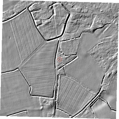 Shaded relief map of the ground around PE114HE, computed from Environment Agency LiDAR. The ground here sits at about 3 m above sea level and falls 3 m across the surrounding 800 m. Surface water reaching this point runs off ground lying to the north-north-east, 2.7 m higher.