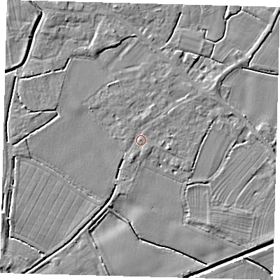 Shaded relief map of the ground around PE114HG, computed from Environment Agency LiDAR. The ground here sits at about 4 m above sea level and falls 4 m across the surrounding 800 m. Surface water reaching this point runs off ground lying to the south-south-east, 1.0 m higher.