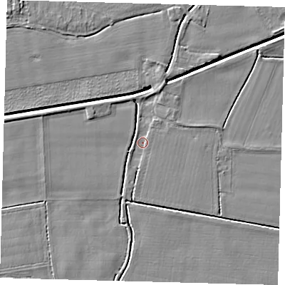 Shaded relief map of the ground around PE114HH, computed from Environment Agency LiDAR. The ground here sits at about 3 m above sea level and falls 4 m across the surrounding 800 m. Surface water reaching this point runs off ground lying to the north-north-east, 2.8 m higher.