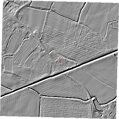 Shaded relief map of the ground around PE114HL, computed from Environment Agency LiDAR. The ground here sits at about 4 m above sea level and falls 6 m across the surrounding 800 m. Surface water reaching this point runs off ground lying to the west-north-west, 0.8 m higher.