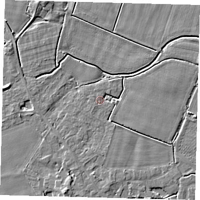 Shaded relief map of the ground around PE114HP, computed from Environment Agency LiDAR. The ground here sits at about 3 m above sea level and falls 7 m across the surrounding 800 m. Surface water reaching this point runs off ground lying to the south-south-west, 3.4 m higher.