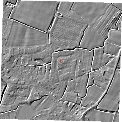 Shaded relief map of the ground around PE114HR, computed from Environment Agency LiDAR. The ground here sits at about 3 m above sea level and falls 4 m across the surrounding 800 m. Surface water reaching this point runs off ground lying to the north-west, 0.5 m higher.