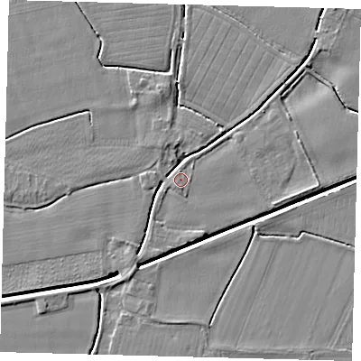Shaded relief map of the ground around PE114JA, computed from Environment Agency LiDAR. The ground here sits at about 3 m above sea level and falls 4 m across the surrounding 800 m. Surface water reaching this point runs off ground lying to the south-west, 0.6 m higher.