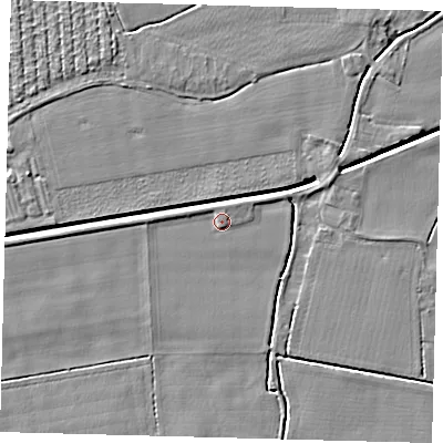 Shaded relief map of the ground around PE114JB, computed from Environment Agency LiDAR. The ground here sits at about 4 m above sea level and falls 4 m across the surrounding 800 m. Surface water reaching this point runs off ground lying to the north-east, 1.0 m higher.