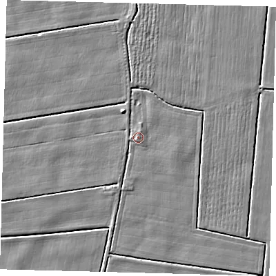 Shaded relief map of the ground around PE114JH, computed from Environment Agency LiDAR. The ground here sits at about 3 m above sea level and falls 3 m across the surrounding 800 m. Surface water reaching this point runs off ground lying to the south-south-west, 1.1 m higher.