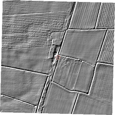 Shaded relief map of the ground around PE114JP, computed from Environment Agency LiDAR. The ground here sits at about 3 m above sea level and falls 3 m across the surrounding 800 m. Surface water reaching this point runs off ground lying to the north-north-west, 2.0 m higher.