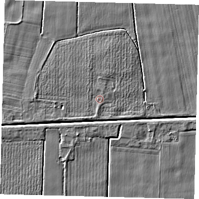 Shaded relief map of the ground around PE114JR, computed from Environment Agency LiDAR. The ground here sits at about 3 m above sea level and falls 4 m across the surrounding 800 m. Surface water reaching this point runs off ground lying to the south-south-west, 0.9 m higher.