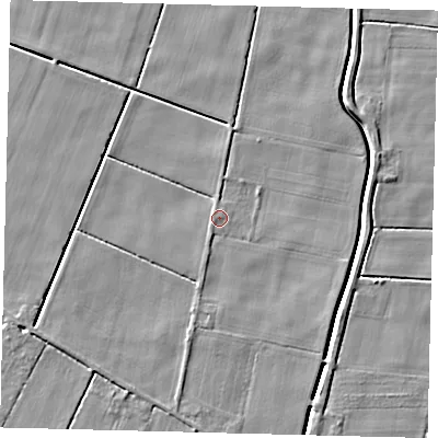 Shaded relief map of the ground around PE114JT, computed from Environment Agency LiDAR. The ground here sits at about 3 m above sea level and falls 4 m across the surrounding 800 m. Surface water reaching this point runs off ground lying to the south-south-west, 1.0 m higher.