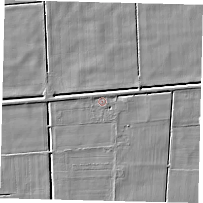 Shaded relief map of the ground around PE114JU, computed from Environment Agency LiDAR. The ground here sits at about 3 m above sea level and falls 4 m across the surrounding 800 m. Surface water reaching this point runs off ground lying to the north, 1.1 m higher.