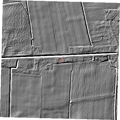 Shaded relief map of the ground around PE114JW, computed from Environment Agency LiDAR. The ground here sits at about 3 m above sea level and falls 4 m across the surrounding 800 m. Surface water reaching this point runs off ground lying to the south-west, 1.0 m higher.