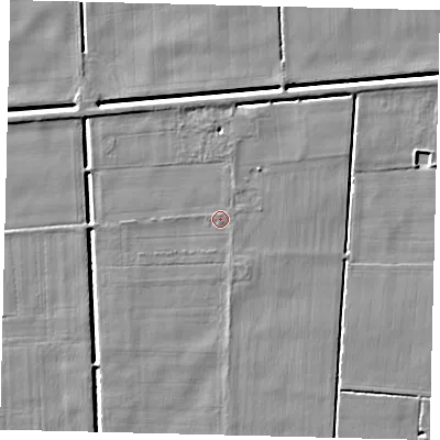 Shaded relief map of the ground around PE114JY, computed from Environment Agency LiDAR. The ground here sits at about 3 m above sea level and falls 4 m across the surrounding 800 m. Surface water reaching this point runs off ground lying to the north-east, 0.5 m higher.