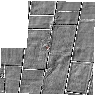 Shaded relief map of the ground around PE114LA, computed from Environment Agency LiDAR. The ground here sits at about 3 m above sea level and falls 3 m across the surrounding 800 m. Surface water reaching this point runs off ground lying to the south, 0.8 m higher.