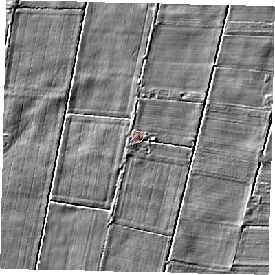 Shaded relief map of the ground around PE114LB, computed from Environment Agency LiDAR. The ground here sits at about 3 m above sea level and falls 3 m across the surrounding 800 m. Surface water reaching this point runs off ground lying to the west-south-west, 0.7 m higher.