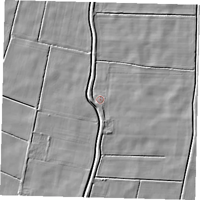 Shaded relief map of the ground around PE114LE, computed from Environment Agency LiDAR. The ground here sits at about 3 m above sea level and falls 4 m across the surrounding 800 m. Surface water reaching this point runs off ground lying to the south-south-east, 1.2 m higher.