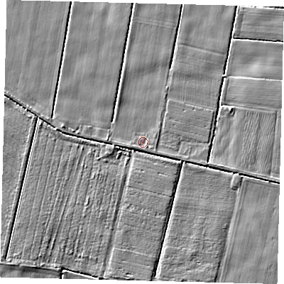 Shaded relief map of the ground around PE114LF, computed from Environment Agency LiDAR. The ground here sits at about 3 m above sea level and falls 3 m across the surrounding 800 m. Surface water reaching this point runs off ground lying to the south-east, 1.2 m higher.