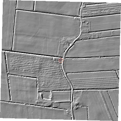 Shaded relief map of the ground around PE114LQ, computed from Environment Agency LiDAR. The ground here sits at about 3 m above sea level and falls 3 m across the surrounding 800 m. Surface water reaching this point runs off ground lying to the south-south-west, 2.7 m higher.