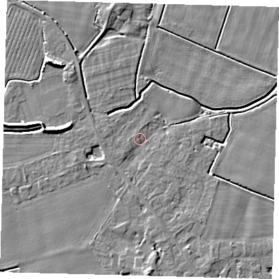 Shaded relief map of the ground around PE114NE, computed from Environment Agency LiDAR. The ground here sits at about 3 m above sea level and falls 7 m across the surrounding 800 m. Surface water reaching this point runs off ground lying to the south, 1.8 m higher.