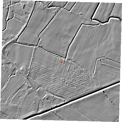 Shaded relief map of the ground around PE114NS, computed from Environment Agency LiDAR. The ground here sits at about 3 m above sea level and falls 4 m across the surrounding 800 m. Surface water reaching this point runs off ground lying to the west-south-west, 3.3 m higher.