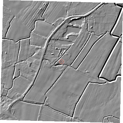 Shaded relief map of the ground around PE114NT, computed from Environment Agency LiDAR. The ground here sits at about 3 m above sea level and falls 5 m across the surrounding 800 m. Surface water reaching this point runs off ground lying to the south-west, 3.2 m higher.