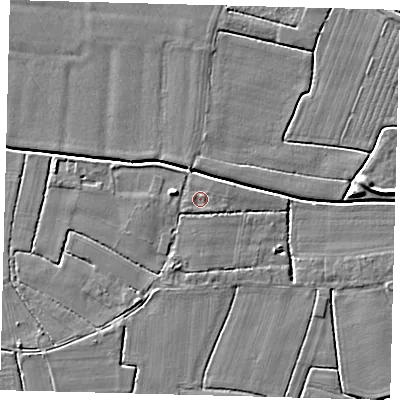 Shaded relief map of the ground around PE114PN, computed from Environment Agency LiDAR. The ground here sits at about 3 m above sea level and falls 6 m across the surrounding 800 m. Surface water reaching this point runs off ground lying to the north-north-east, 0.8 m higher.