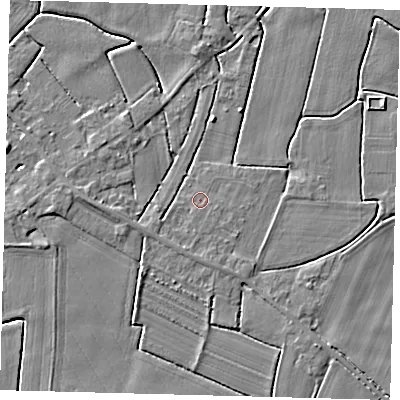 Shaded relief map of the ground around PE114PR, computed from Environment Agency LiDAR. The ground here sits at about 3 m above sea level and falls 4 m across the surrounding 800 m. Surface water reaching this point runs off ground lying to the south-west, 0.9 m higher.