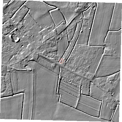 Shaded relief map of the ground around PE114PW, computed from Environment Agency LiDAR. The ground here sits at about 3 m above sea level and falls 4 m across the surrounding 800 m. Surface water reaching this point runs off ground lying to the west, 2.0 m higher.