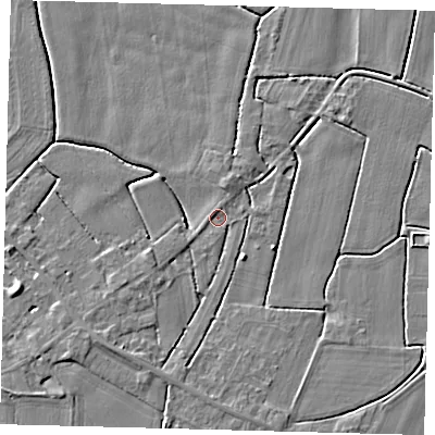 Shaded relief map of the ground around PE114PY, computed from Environment Agency LiDAR. The ground here sits at about 3 m above sea level and falls 4 m across the surrounding 800 m. Surface water reaching this point runs off ground lying to the north-north-east, 2.0 m higher.