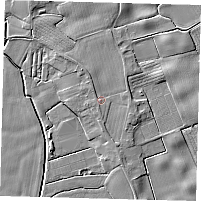 Shaded relief map of the ground around PE114QB, computed from Environment Agency LiDAR. The ground here sits at about 5 m above sea level and falls 6 m across the surrounding 800 m. Surface water reaching this point runs off ground lying to the north-north-west, 1.7 m higher.