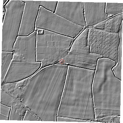 Shaded relief map of the ground around PE114QE, computed from Environment Agency LiDAR. The ground here sits at about 3 m above sea level and falls 3 m across the surrounding 800 m. Surface water reaching this point runs off ground lying to the east-south-east, 1.6 m higher.