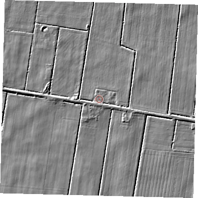 Shaded relief map of the ground around PE114QS, computed from Environment Agency LiDAR. The ground here sits at about 2 m above sea level and falls 3 m across the surrounding 800 m. Surface water reaching this point runs off ground lying to the south-west, 1.0 m higher.