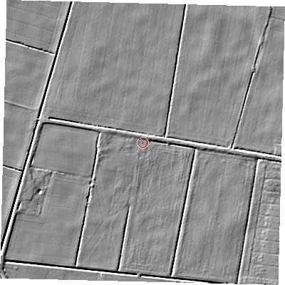 Shaded relief map of the ground around PE114QT, computed from Environment Agency LiDAR. The ground here sits at about 2 m above sea level and falls 4 m across the surrounding 800 m. Surface water reaching this point runs off ground lying to the south-west, 3.7 m higher.