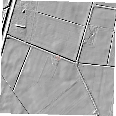 Shaded relief map of the ground around PE114QU, computed from Environment Agency LiDAR. The ground here sits at about 3 m above sea level and falls 6 m across the surrounding 800 m. Surface water reaching this point runs off ground lying to the south-south-west, 1.0 m higher.