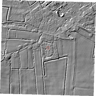 Shaded relief map of the ground around PE114QW, computed from Environment Agency LiDAR. The ground here sits at about 3 m above sea level and falls 4 m across the surrounding 800 m. Surface water reaching this point runs off ground lying to the south-east, 0.7 m higher.