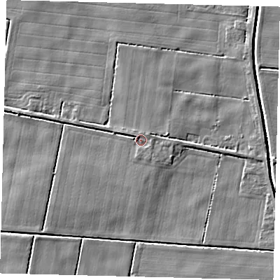 Shaded relief map of the ground around PE114QX, computed from Environment Agency LiDAR. The ground here sits at about 3 m above sea level and falls 4 m across the surrounding 800 m. Surface water reaching this point runs off ground lying to the south-east, 0.9 m higher.