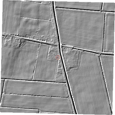 Shaded relief map of the ground around PE114QY, computed from Environment Agency LiDAR. The ground here sits at about 2 m above sea level and falls 4 m across the surrounding 800 m. Surface water reaching this point runs off ground lying to the north-north-east, 0.9 m higher.