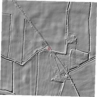 Shaded relief map of the ground around PE114RG, computed from Environment Agency LiDAR. The ground here sits at about 3 m above sea level and falls 3 m across the surrounding 800 m. Surface water reaching this point runs off ground lying to the south-east, 1.9 m higher.