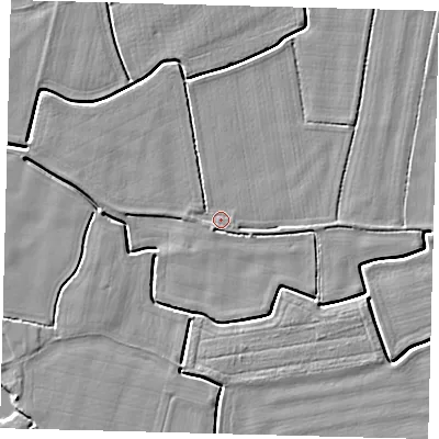 Shaded relief map of the ground around PE114SD, computed from Environment Agency LiDAR. The ground here sits at about 3 m above sea level and falls 3 m across the surrounding 800 m. Surface water reaching this point runs off ground lying to the south, 3.2 m higher.