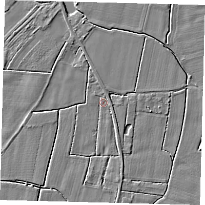 Shaded relief map of the ground around PE114SJ, computed from Environment Agency LiDAR. The ground here sits at about 3 m above sea level and falls 4 m across the surrounding 800 m. Surface water reaching this point runs off ground lying to the north-east, 1.5 m higher.