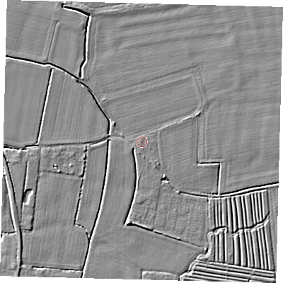Shaded relief map of the ground around PE114SL, computed from Environment Agency LiDAR. The ground here sits at about 3 m above sea level and falls 3 m across the surrounding 800 m. Surface water reaching this point runs off ground lying to the south-east, 0.8 m higher.