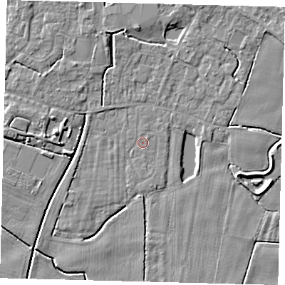 Shaded relief map of the ground around PE114TX, computed from Environment Agency LiDAR. The ground here sits at about 3 m above sea level and falls 5 m across the surrounding 800 m. Surface water reaching this point runs off ground lying to the south-south-east, 0.5 m higher.