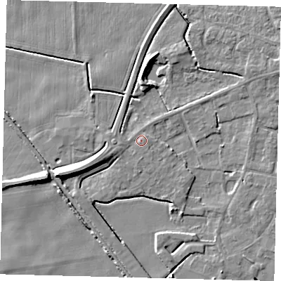 Shaded relief map of the ground around PE114UJ, computed from Environment Agency LiDAR. The ground here sits at about 4 m above sea level and falls 8 m across the surrounding 800 m. Surface water reaching this point runs off ground lying to the west-south-west, 5.0 m higher.