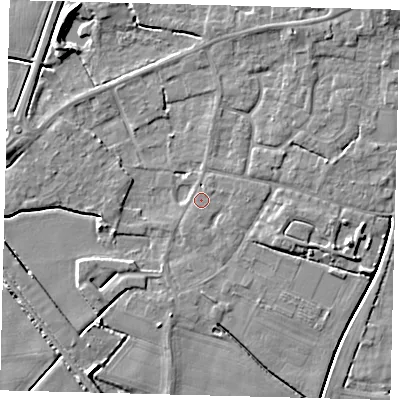 Shaded relief map of the ground around PE114XA, computed from Environment Agency LiDAR. The ground here sits at about 3 m above sea level and falls 6 m across the surrounding 800 m. Surface water reaching this point runs off ground lying to the north-east, 1.7 m higher.